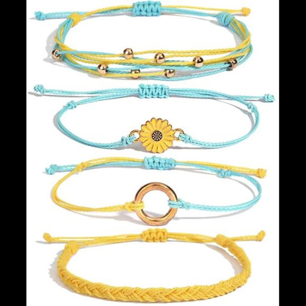 Cute Yellow Blue Sunflower String Bracelets